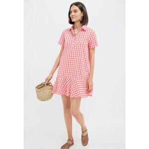 Tuckernuck Seersucker Short Sleeve May Dress XS Orange Pink Gingham Preppy